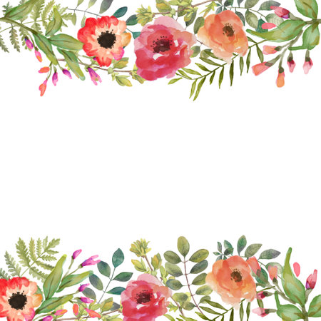 watercolor flower frame backgrounds. Wedding ornament concept. Flower poster, invitation. decorative greeting card or invitation design backgroundの写真素材