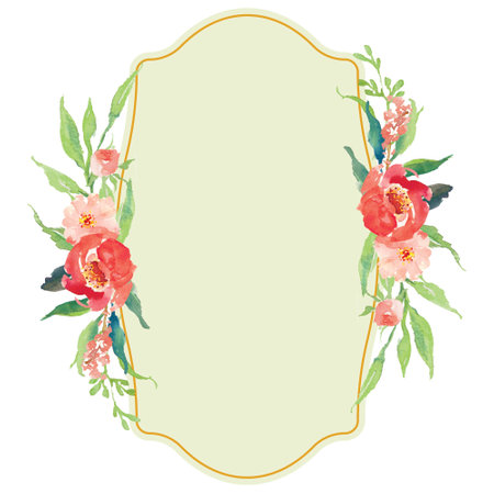watercolor flower frame. Trendy design frame. Elements isolated with watercolorの写真素材