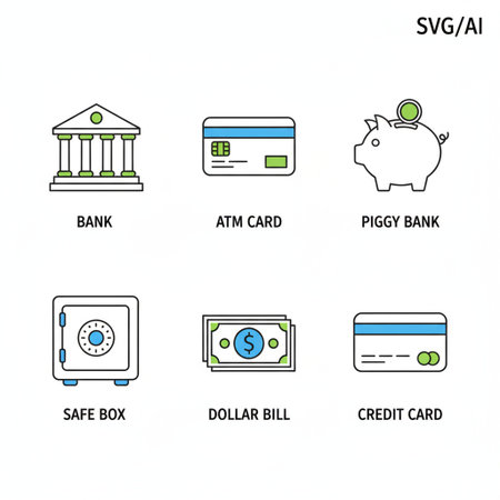 Set of banking and finance icons. Vector illustration in line style.の素材