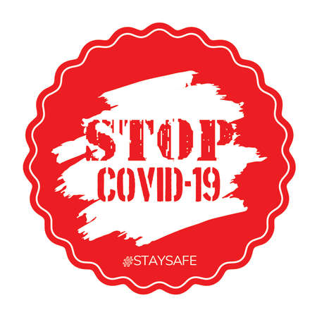 Stop Covid-19. Sign for Covid-19 with red color sealのイラスト素材