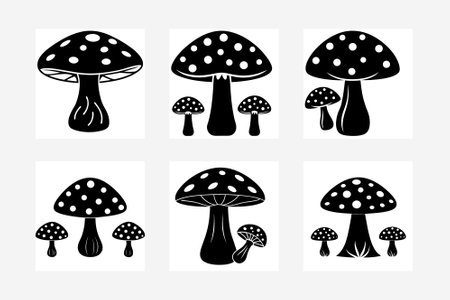 Black and white mushroom vector illustration, perfect for print and digital designs.のイラスト素材