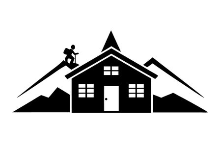 House with snowboarder on top of the mountain. Vector illustrationのイラスト素材