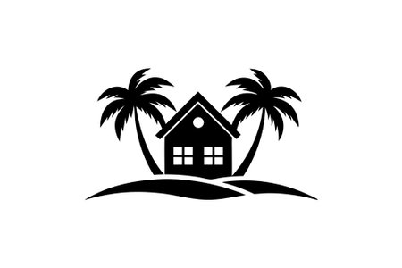 Holiday Summer Beach with Coconut Palm Tree Vector Illustration - Printable Graphics Design Fileのイラスト素材