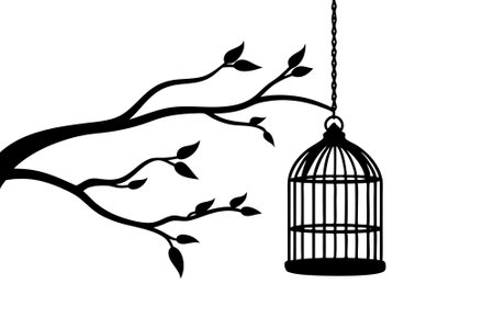 Bird Cage Hanging on Tree Vector Illustration - Printable Graphics Design Fileのイラスト素材