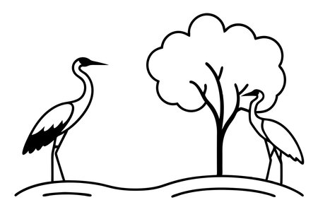 Surreal heron fantasy moonscape, perfect for print and digital designs.のイラスト素材