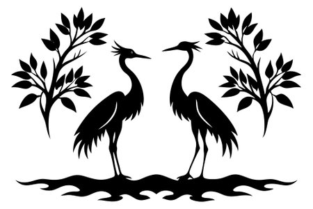 Surreal heron fantasy moonscape, perfect for print and digital designs.のイラスト素材