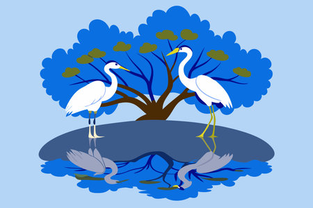 Surreal heron fantasy moonscape, perfect for print and digital designs.のイラスト素材