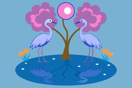 Surreal heron fantasy moonscape, perfect for print and digital designs.のイラスト素材