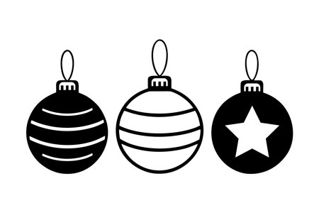 Christmas balls icon set. Black and white illustration. Flat design.のイラスト素材