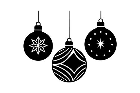 Christmas baubles isolated on white background. Black and white vector illustration.のイラスト素材