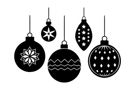 christmas balls decoration black and white vector illustration flat style icon setのイラスト素材