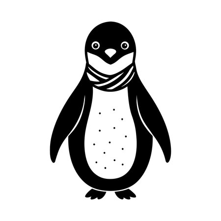 penguin animal cartoon icon vector illustration graphic design in black and whiteのイラスト素材