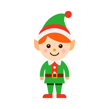 Christmas elf flat icon isolated on white background. Cute elf vector illustration.のイラスト素材
