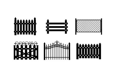 Fence icon set Black on white background.のイラスト素材