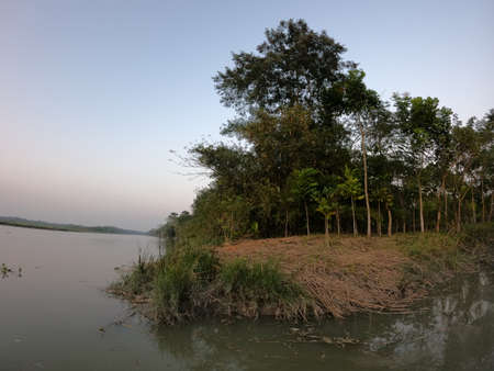 A beautiful view of the river and the trees.の写真素材