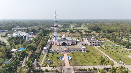 Aerial view of the famous Guthia Mosque (Baitul Aman Jame Masjid Complex) in Barisal, Bangladesh.