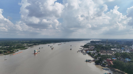 Aerial view of  River in barisal blue sky