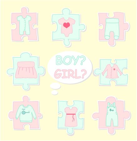 clothes for baby placed on the parts of the puzzleのイラスト素材