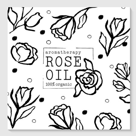 Vector packaging design elements and templates for rose oil labels and bottlesのイラスト素材