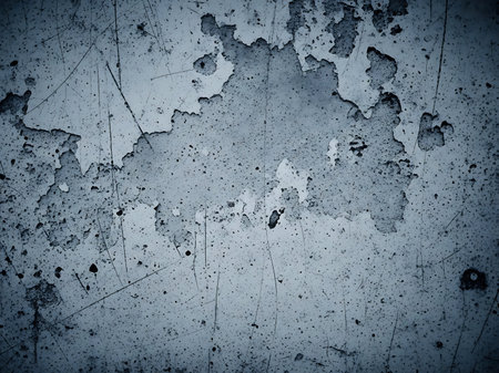 Close up shot of a distressed surface featuring peeling paint and numerous scratches The texture showcases the effects of age and wear creating a visually interesting background The color palette is muted with shades of gray and white highlighting the imperfections and weathered aesthetic of the materialの素材