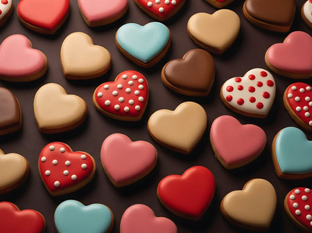 Heartshaped cookies with colorful icing and sprinkles isolated on a transparent backgroundの素材
