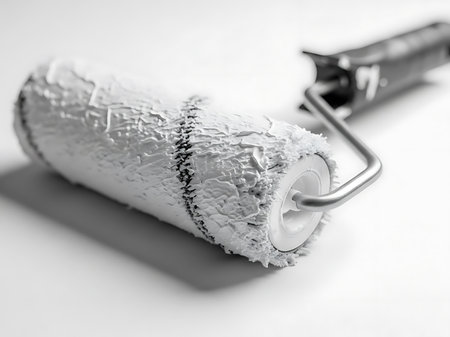 Paint roller with textured surface isolated on transparent backgroundの素材