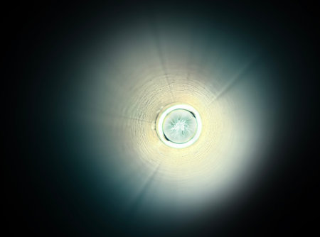 Abstract image of a spiritual ball of energy shining at the end of a space-time tunnel, shining...