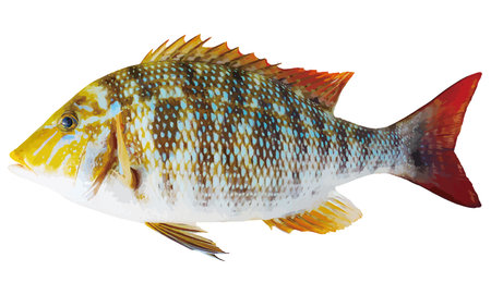 beautiful saltwater fish Spangled emperor (Hamafuefuki) with a clear and beautiful body color...