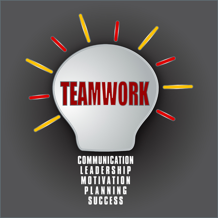 teamwork bulb with base of communication leadership motivation planning successの写真素材