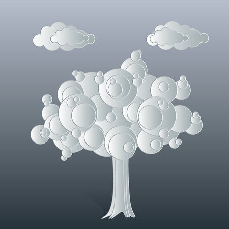 White tree with clouds, tree has a rounded white leaves useful as a background の写真素材