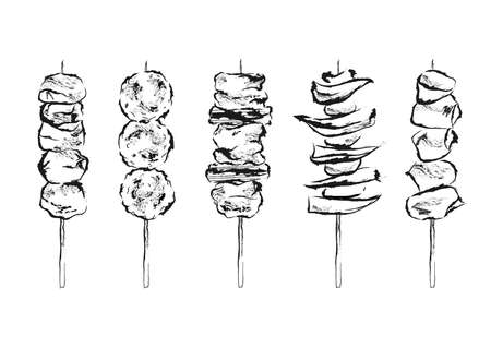 Illustration material of Assorted grilled chicken skewers of ink painting.の写真素材