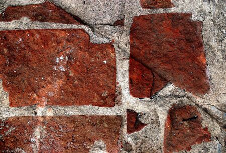 Red grunge brickwall is dangerousの写真素材
