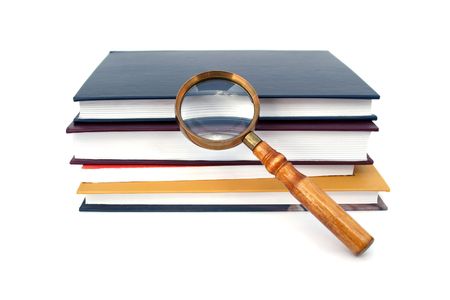 Old style magnifying glass isolated on whiteの写真素材