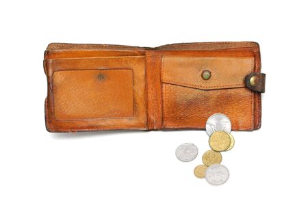 Wallet and coins isolated on white background