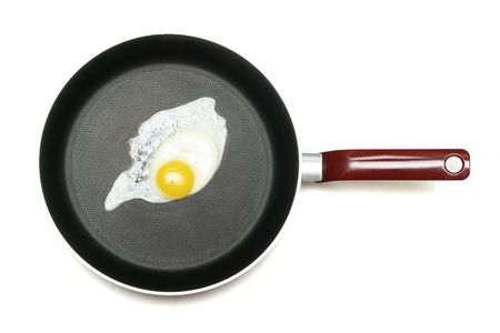 Fried egg isolated on whiteの写真素材