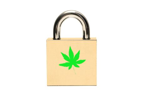 Gold padlock isolated on whiteの写真素材