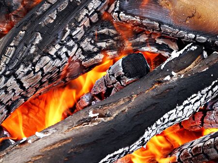 Camp fire close up outdoors, high resolutiobの写真素材