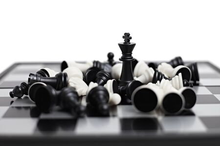 Chess board with figures isolated on white background