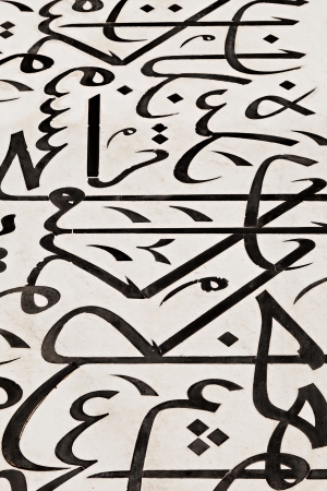 AGRA, INDIA - APRIL 10: Hieroglyphs on Taj Mahal on April 10, 2012 in Agra, India. Taj Mahal is widely recognized as the jewel of Muslim art and one of the masterpieces of the worldのeditorial素材