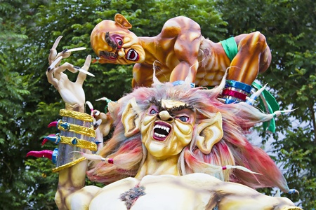 BALI, INDONESIA - MARCH 04: Balinese statue Ogoh-Ogoh ready for Ngrupuk parad on March 04, 2011 in Ubud; Bali. Statues Ogoh-Ogoh made for vanquish the negative spirits during the Balinese New Yearのeditorial素材