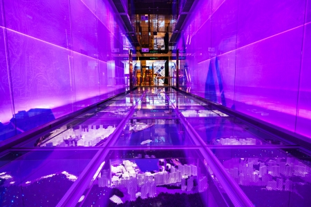 HONG KONG, CHINA - FEBRUARY 21: Colorful corridor in Sky100 on February, 21, 2013, Hong Kong, China. Sky100 is a observation deck on the 100th floor of the International Commerce Centreのeditorial素材