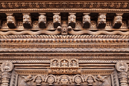 KATMANDU, NEPAL - APRIL 16: Temple decor on Durbar square on April 16, 2012 in Katmandu, Nepal. This pattern is a marvel sample of Newa architecture.のeditorial素材