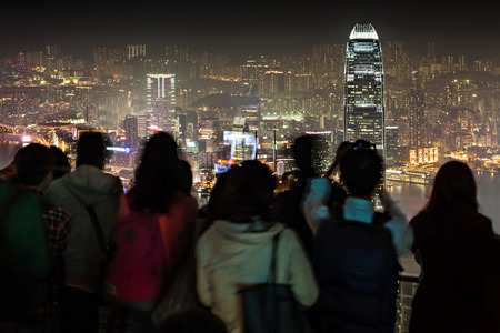 HONG KONG - FEBRUARY 22: Unidentified people at Victoria peak on February, 22, 2013. The Victoria Harbour is world-famous for its stunning panoramic night view and skyline.のeditorial素材