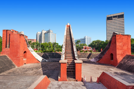 The Jantar Mantar is located in the modern city of New Delhi, Indiaの写真素材