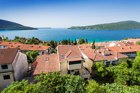 Houses near the sea in Herceg Novi, Montenegroの写真素材