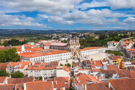 Aerial view of Alcobaca Monastery in Alcobaca, Portugalの写真素材