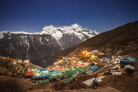 Namche Bazaar aerial view, Everest trek, Himalaya, Nepalの写真素材