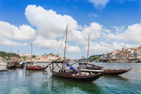Douro river and traditional boats in Porto, Portugalの写真素材