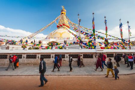 Unidentified pilgrims at the Boudhanath stupa in Kathmandu, Nepalのeditorial素材