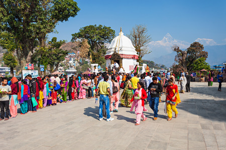 POKHARA, NEPAL - MARCH 15: Unidentified pilgrims at Bindhya Basini Temple is sacred to Durga in Pokhara, Nepal on March 15, 2014, Pokhara, Nepalのeditorial素材